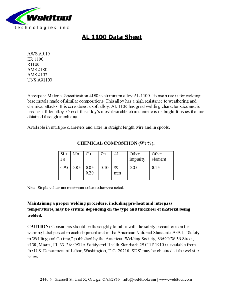 al 1100 data sheet