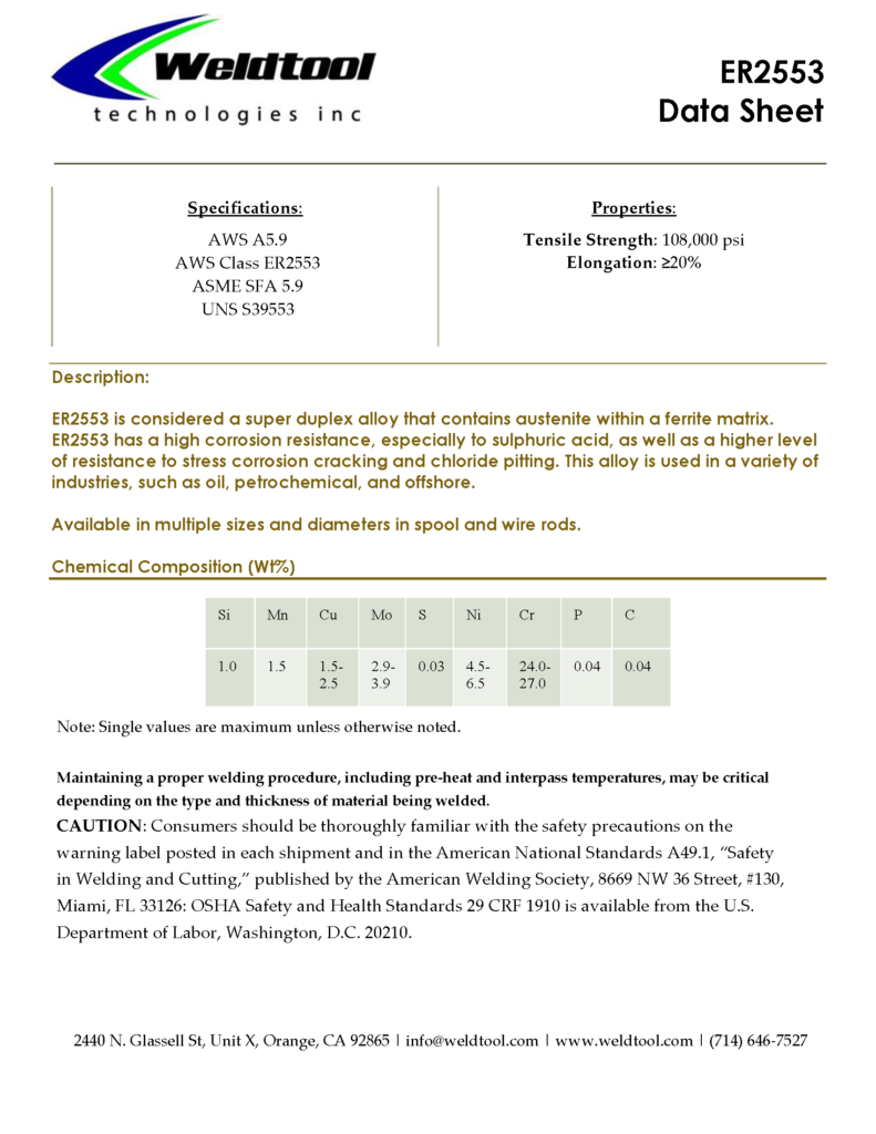 er2553 stainless steel data sheet