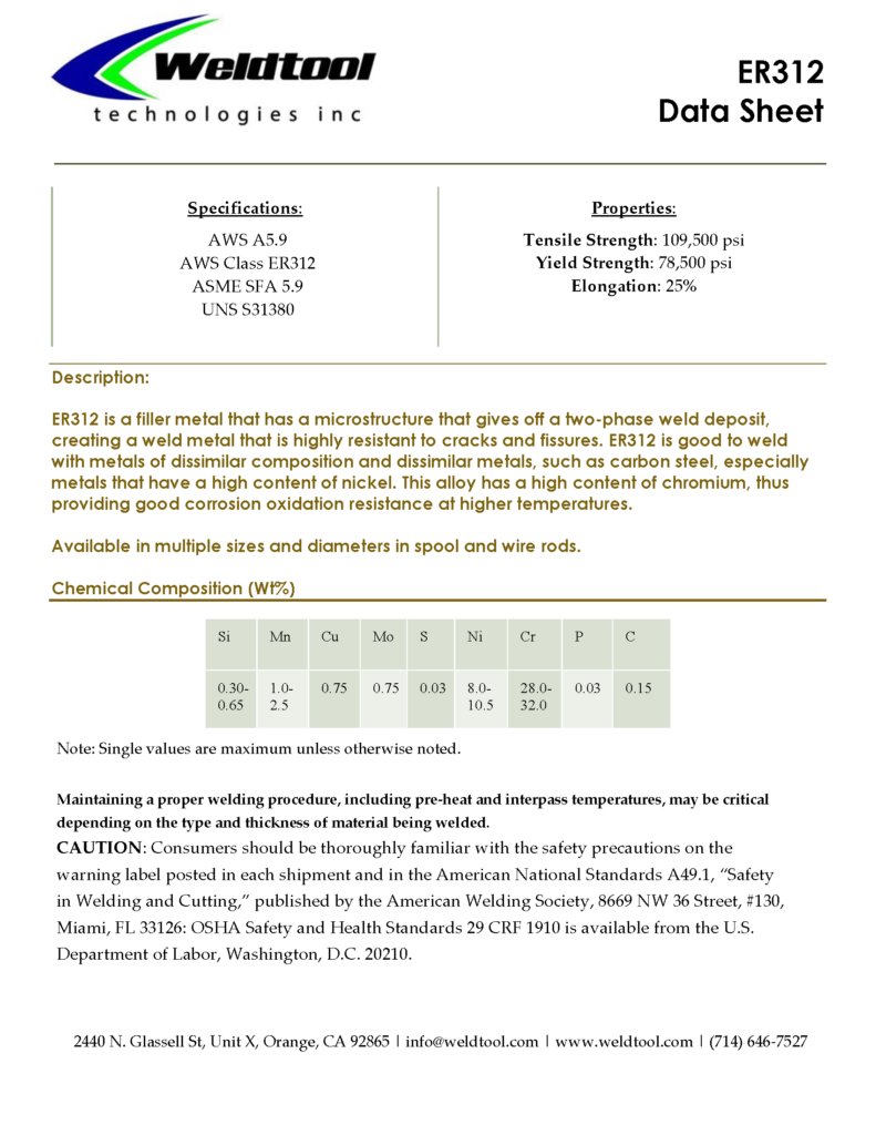 er312 stainless steel data sheet