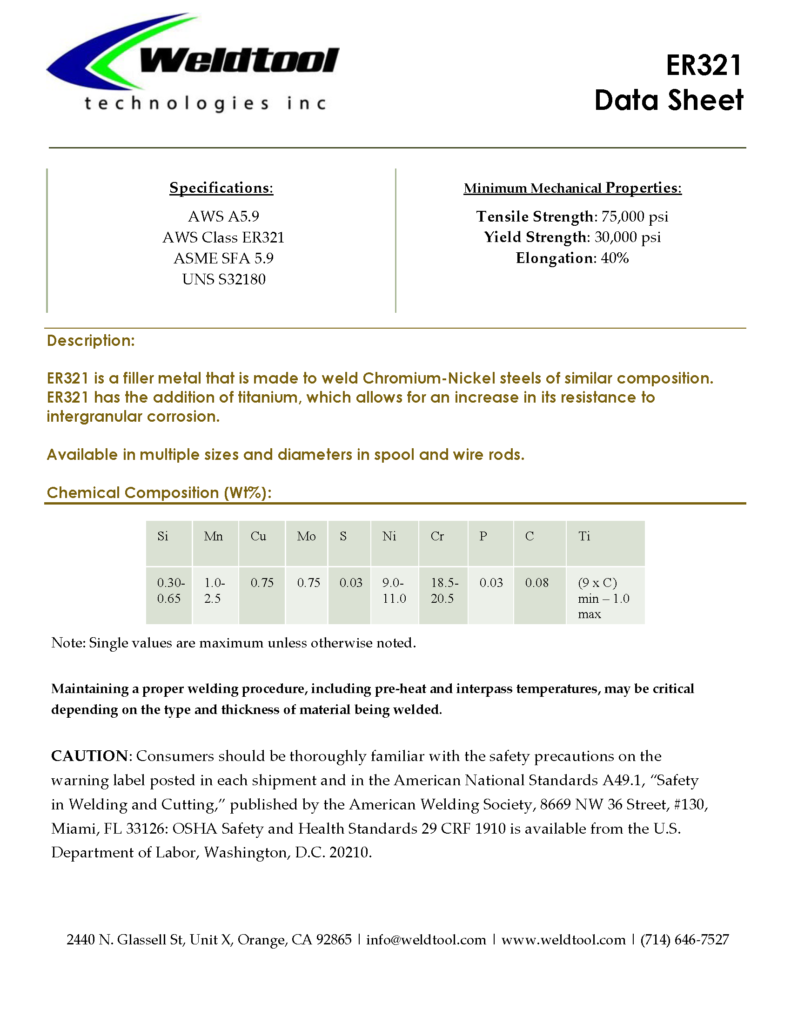 Er321 stainless steel data sheet