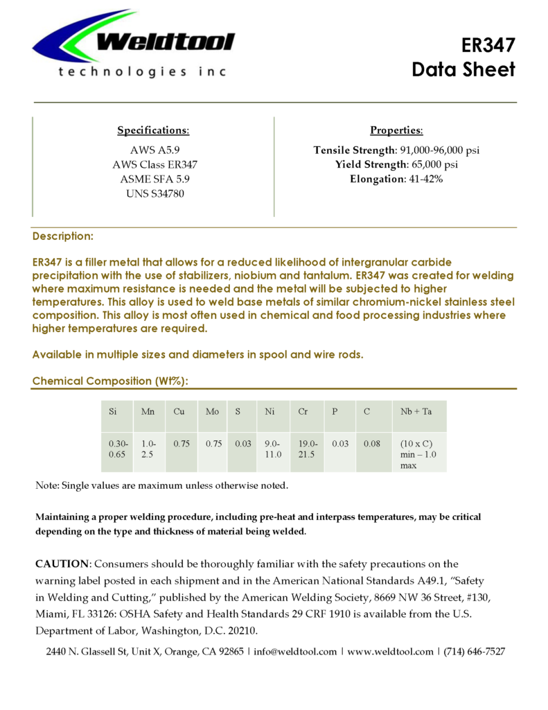 Er347 stainless steel data sheet