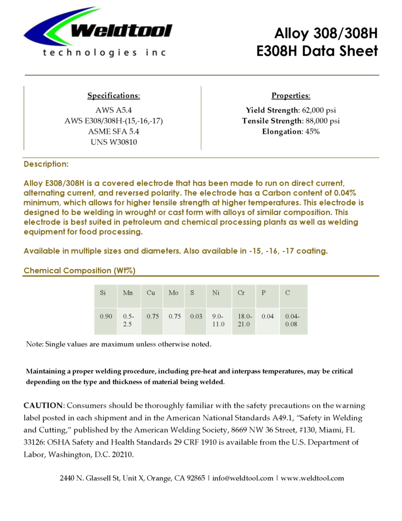 E308H 308H stainless steel data sheet