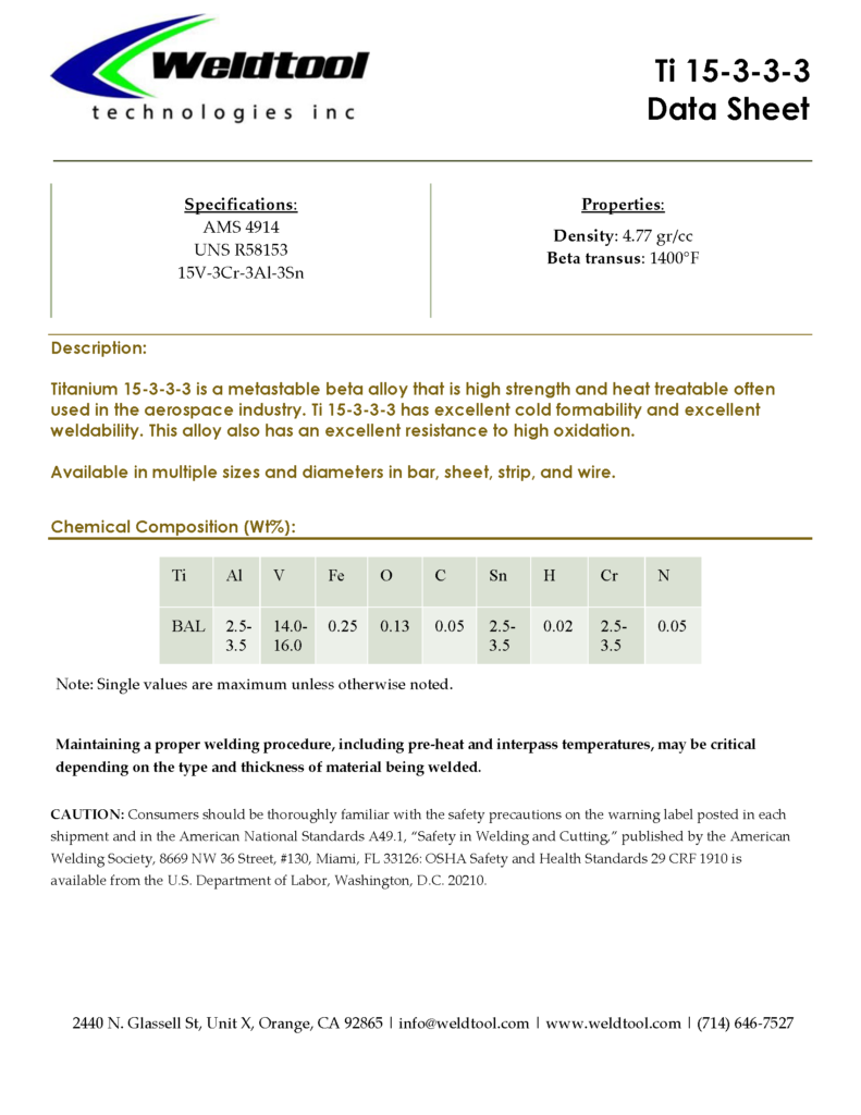 Ti 15-3-3-3 titanium data sheet