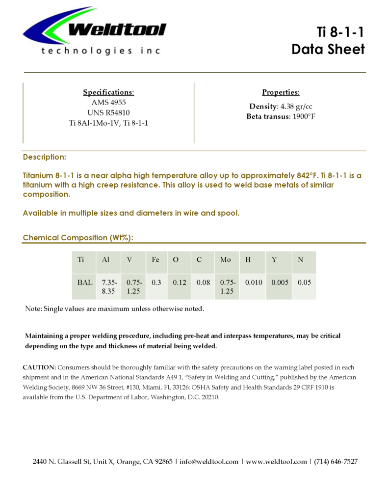 Ti 8-1-1 titanium data sheet