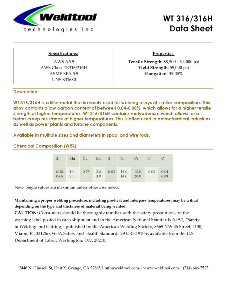 WT 316/316H Stainless Steel Data sheet