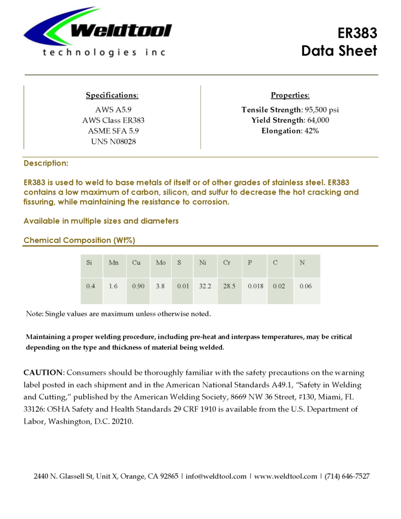 ER383 stainless steel data sheet