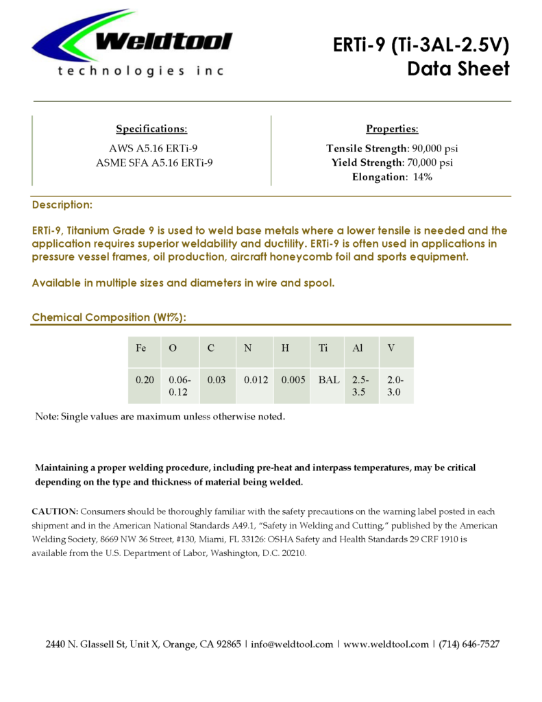 ERTi-9 3Al-2.5V titanium data sheet