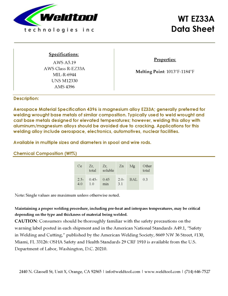 EZ33A Magnesium data sheet