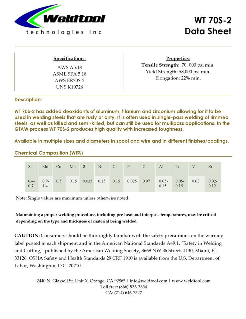 WT 70S-2 low alloy steel data sheet