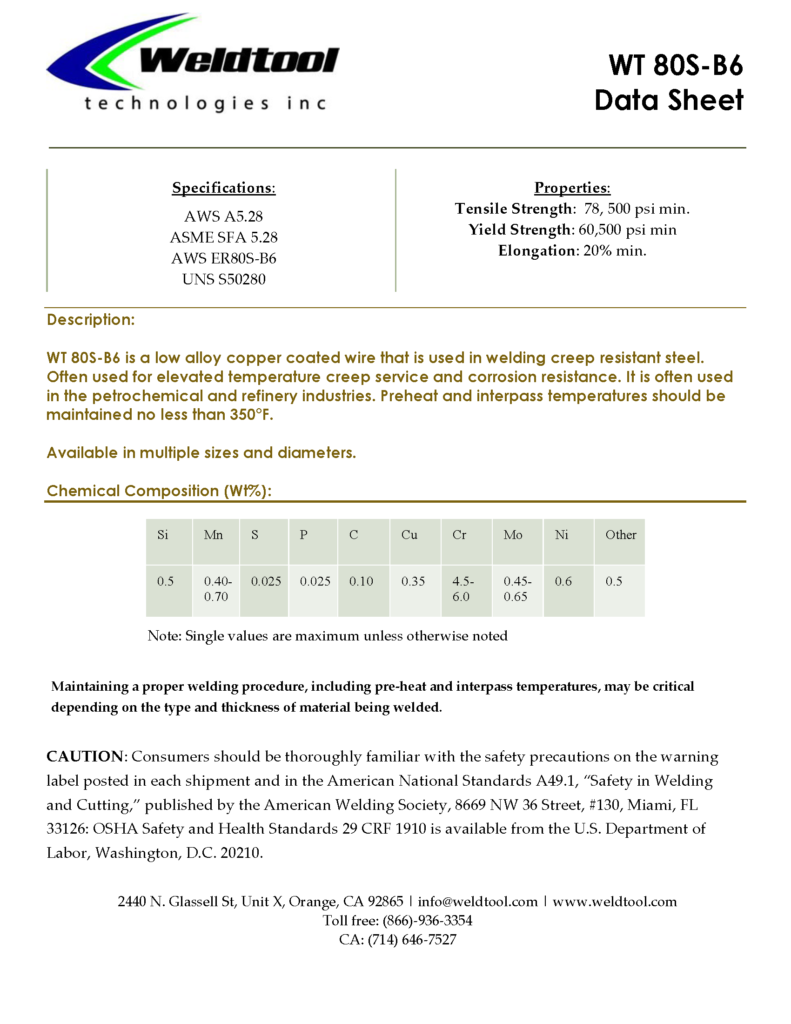 WT 80S-B6 low alloy steel data sheet