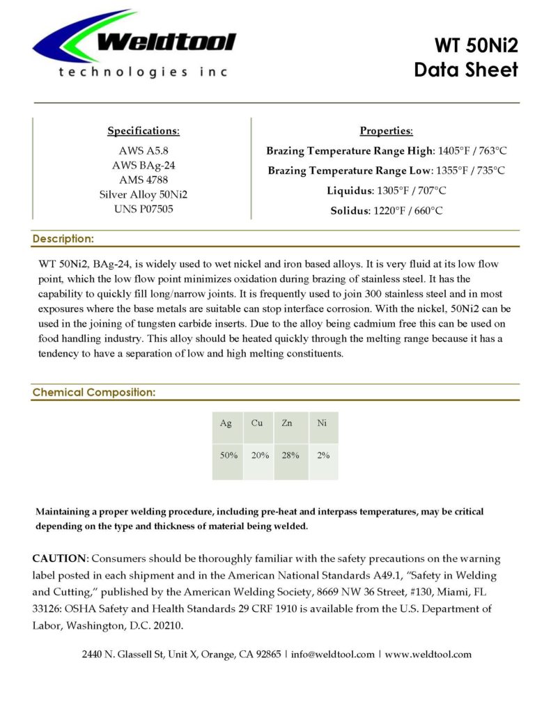 wt 50ni2 bag-24 silver data sheet