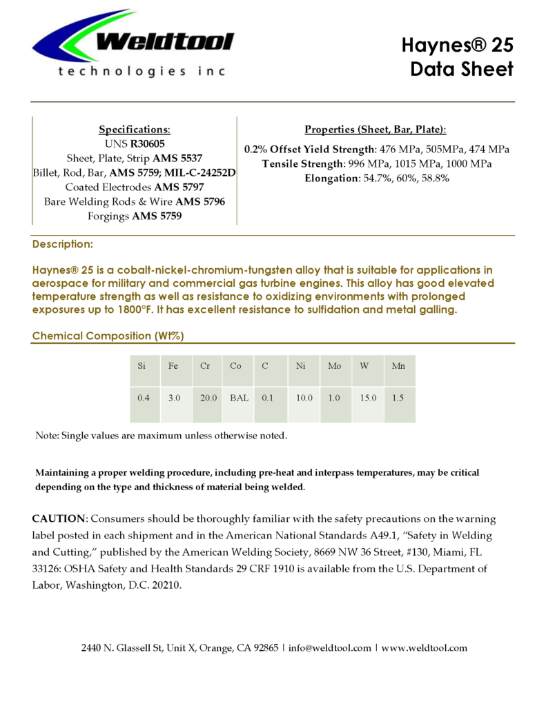 haynes 25 cobalt data sheet