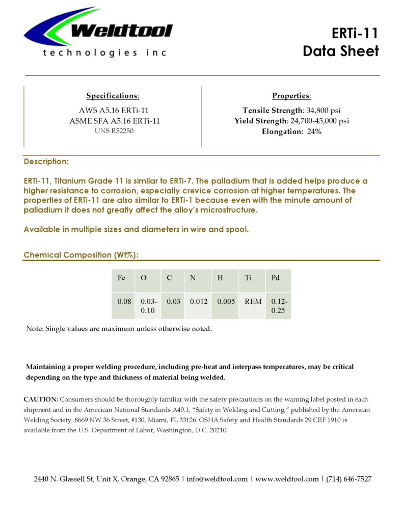 ERTI-11 titanium grade 11 data sheet