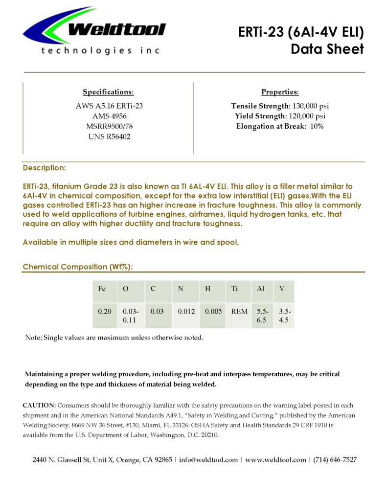 ERTi-23 titanium grade 23 6al-4v ELI data sheet