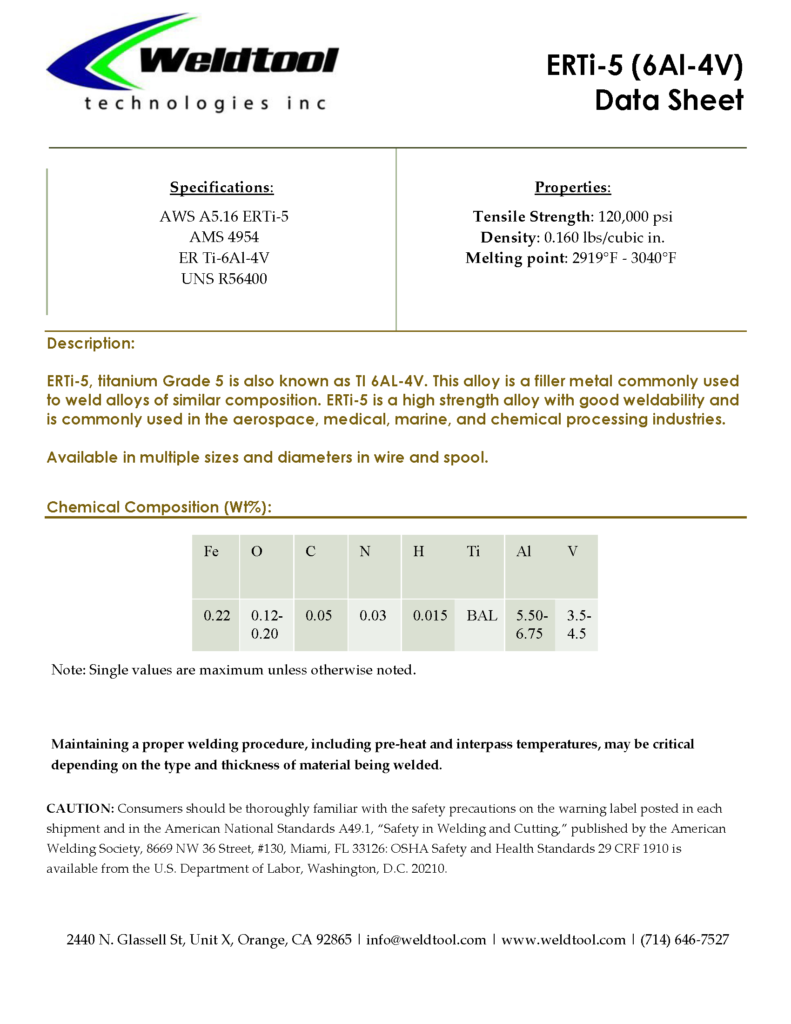 ERTi-5 6Al-4V titanium data sheet