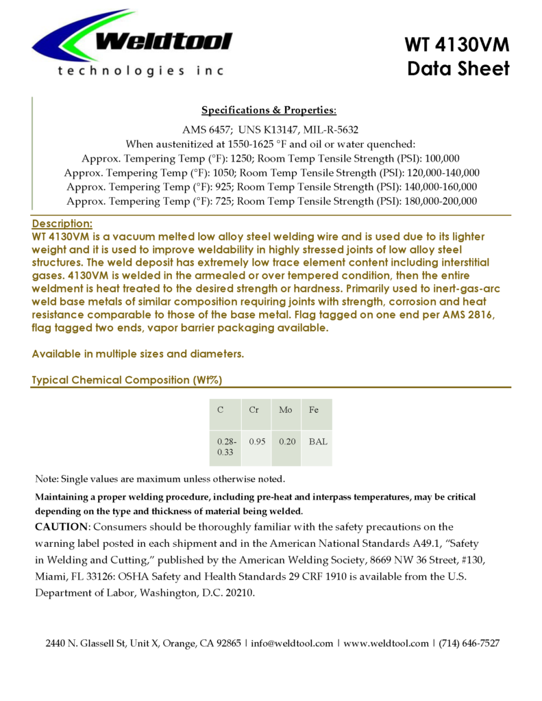 WT 4130VM aluminum data sheet